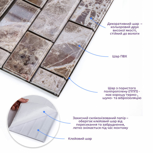 Декоративна ПВХ плитка на самоклейці квадрат 300х300х5мм, ціна за 1 шт. (СПП-601) SW-00000668  фото 2