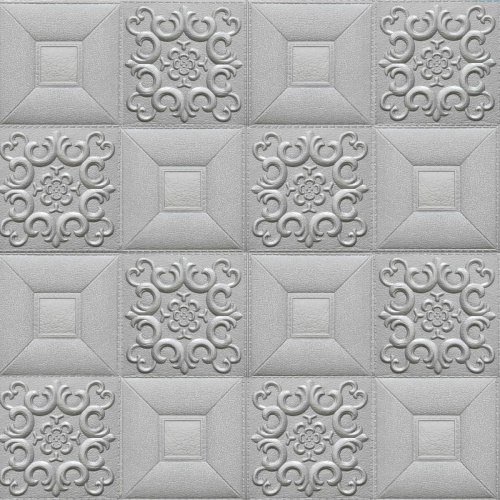 Самоклеюча декоративна настінно-стельова панель срібний візерунок 700x700x5мм (181) SW-00000481 