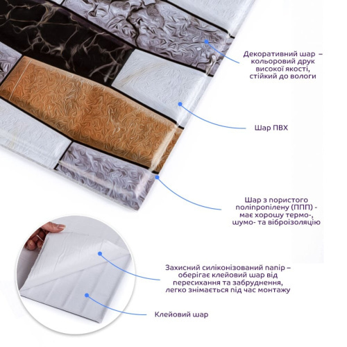 Декоративна ПВХ плитка на самоклейці квадрат 300х300х5мм, ціна за 1 шт. (СПП-605) SW-00000672  фото 2