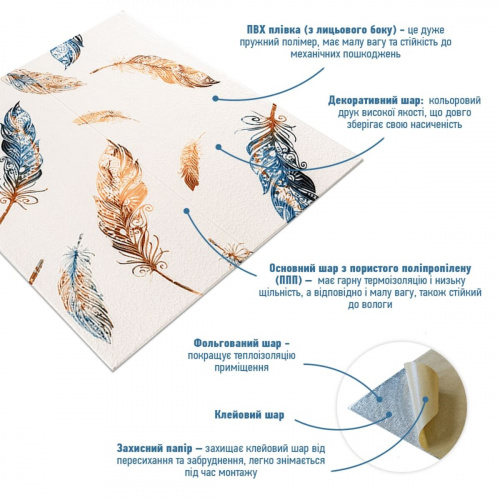 Панель стінова 3D 700х700х4мм пір'я різнокольорове (D) SW-00002001  фото 5