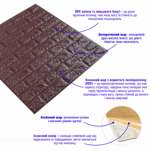 3D панель самоклеюча цегла баклажан-кава 700х770х7мм (018-7) SW-00000045  фото 2