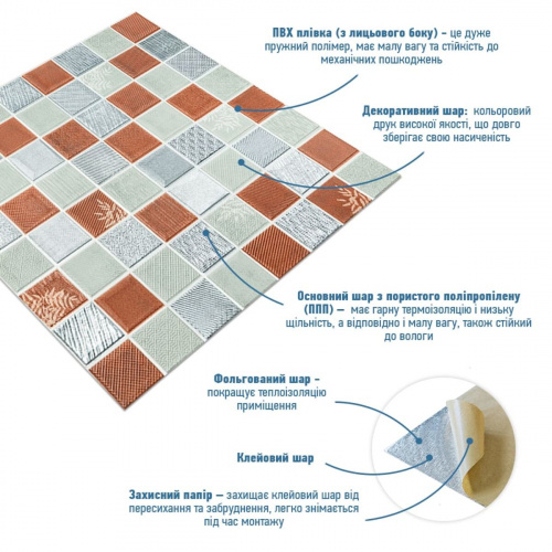 Панель стінова 3D 700х700х4мм мозаїка коричнева (D) SW-00002012  фото 5