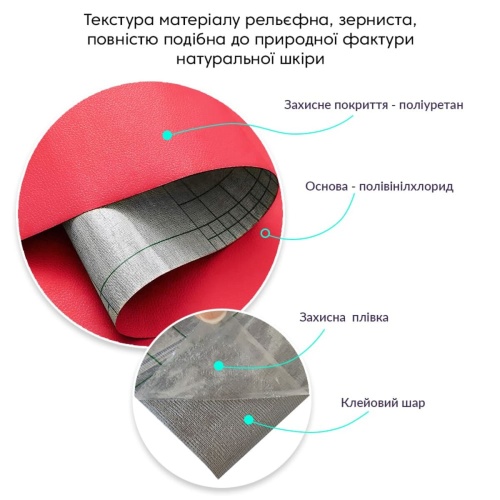 Самоклеюча екошкіра у рулоні 1.37*3m*0.5mm Червоний (D) SW-00002185 фото 4