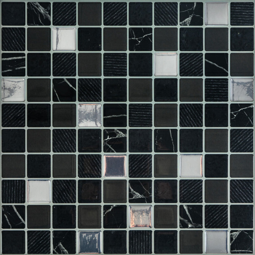 Самоклеюча поліуретанова плитка чорно-біла мозаїка 305х305х1мм (D) SW-00001149 
