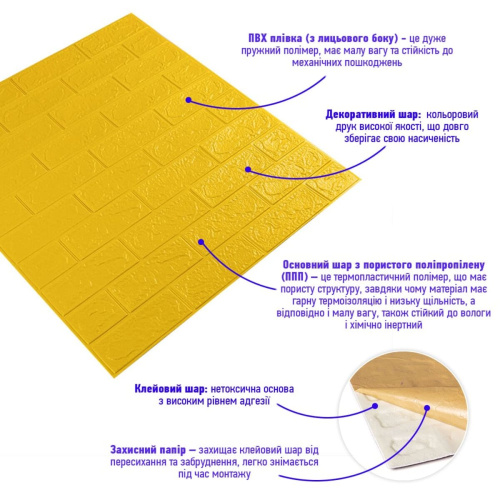 3D панель самоклеюча цегла Жовта 700х770х3мм (010-3) SW-00001894  фото 2