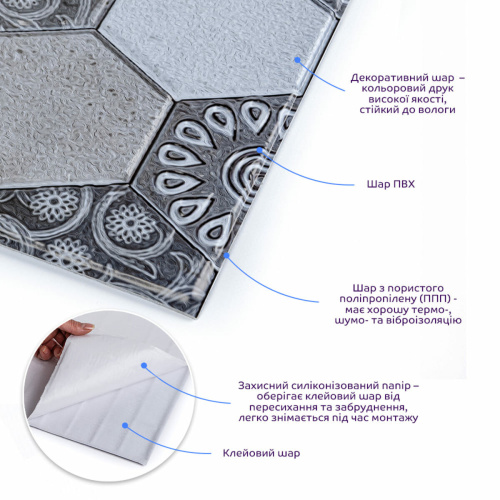 Декоративна ПВХ плитка на самоклейці квадрат 300х300х5мм, ціна за 1 шт. (СПП-603) SW-00000670  фото 2