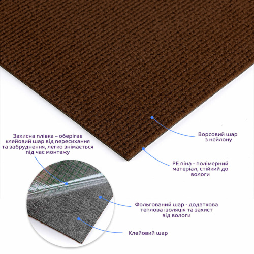 Самоклеюча плитка під ковролін темно-коричнева 300х300х4мм SW-00001422  фото 2