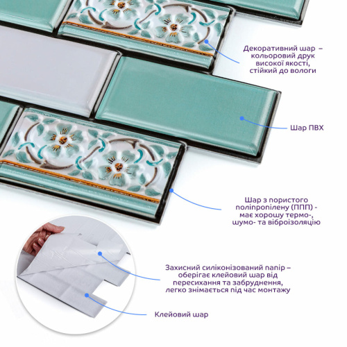 Декоративна ПВХ плитка на самоклейці мятная 300х300х5мм, ціна за 1 шт. (СПП-505) SW-00001139  фото 2