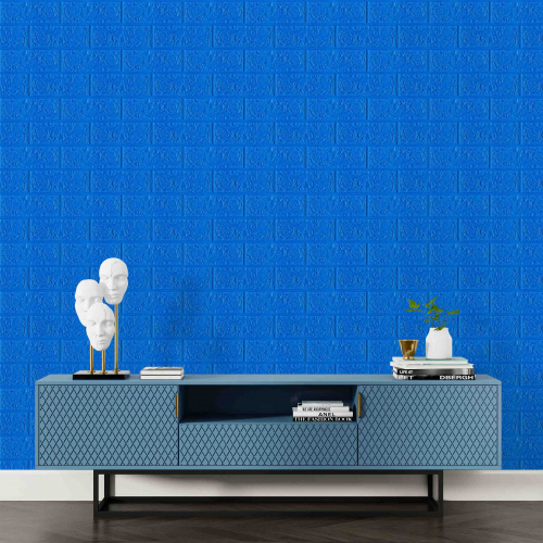 Самоклеюча декоративна 3D панель під синю рівну цеглу 700x770x5 мм  фото 5