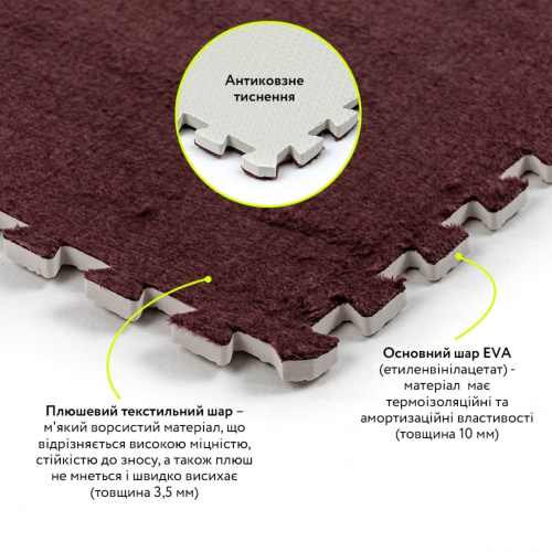 Підлога-пазл плюшевий КОРИЧНЕВИЙ 60*60*1cm (D) SW-00002083  фото 4
