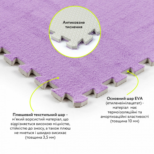 Підлога-пазл плюшевий ФІОЛЕТОВИЙ 60*60*1cm (D) SW-00002087  фото 4