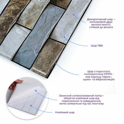 Декоративна ПВХ плитка на самоклейці квадрат 300х300х5мм, ціна за 1 шт. (СПП-600) SW-00000525  фото 2